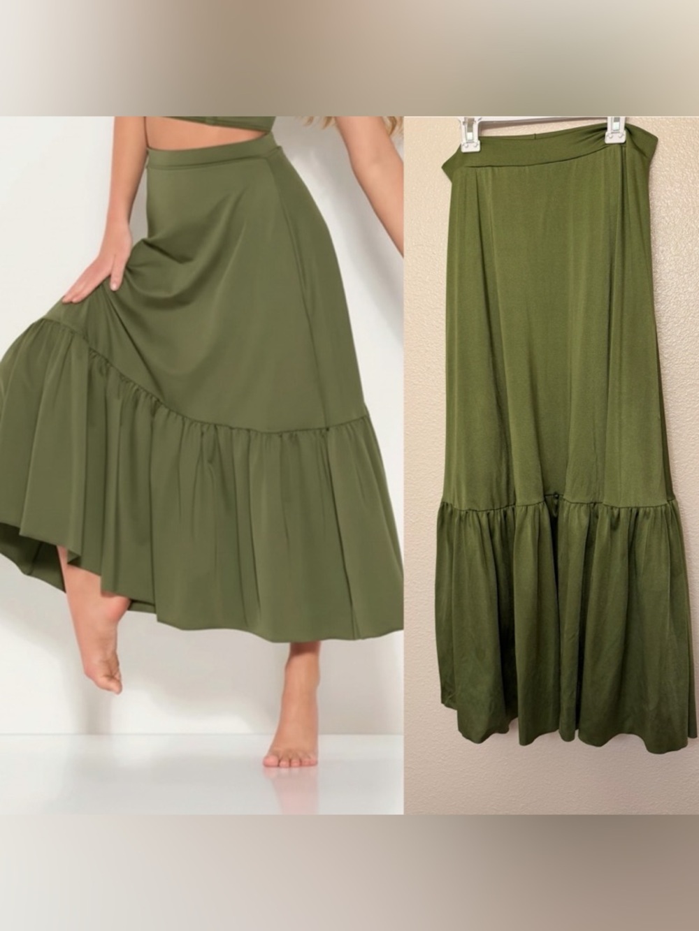 Kelle dance solo costume maxi skirt olive green shades of emotion 4307 MA adult